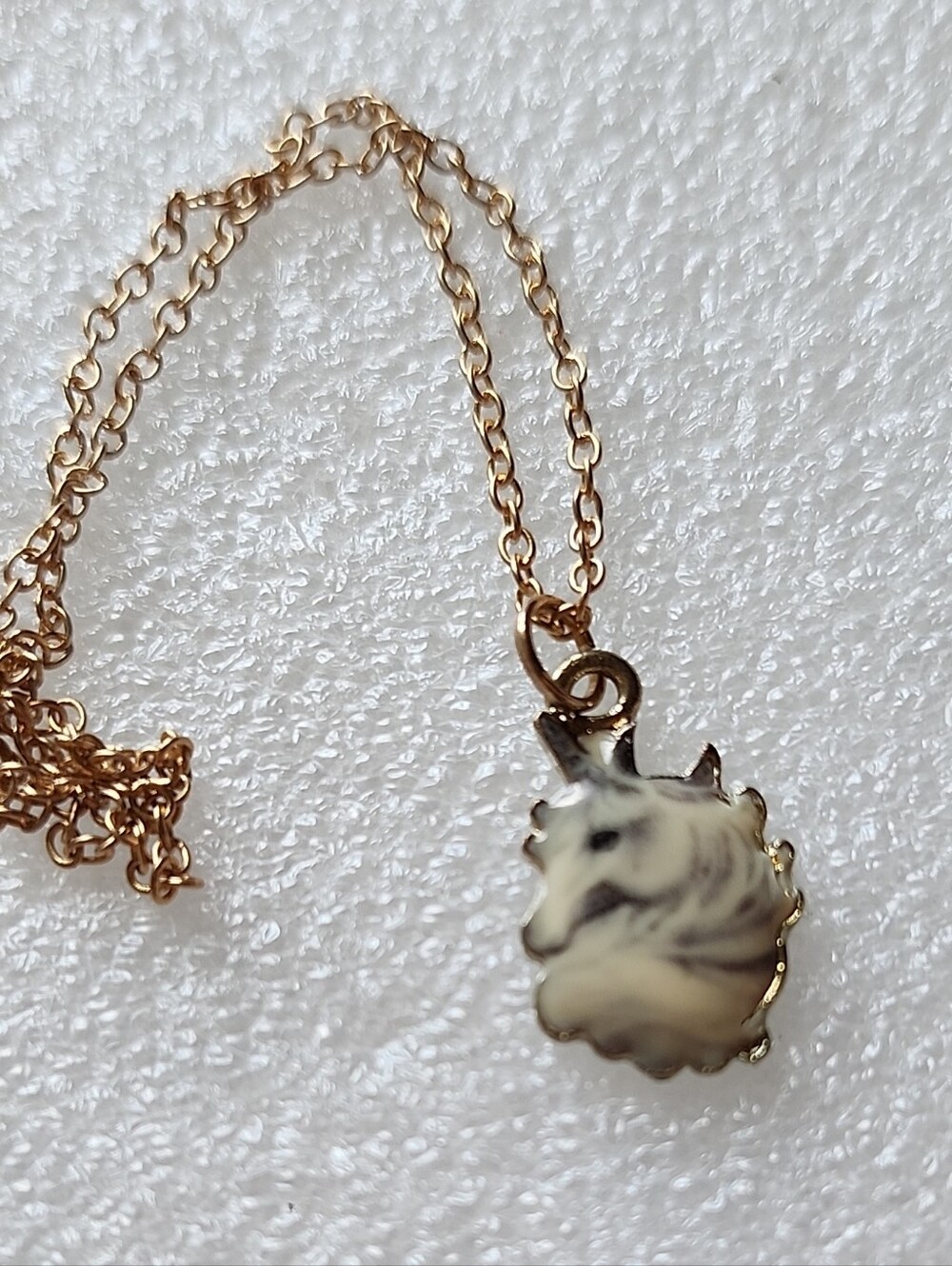 Hand Crafted Gold and Cream Enamel Unicorn Pendant Necklace